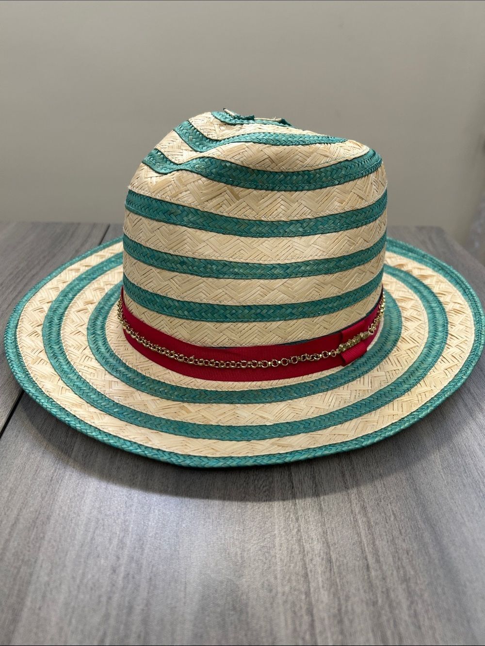 Retired Made in Colombia OndadeMar Teal-Striped Straw Hat resort and beach wear